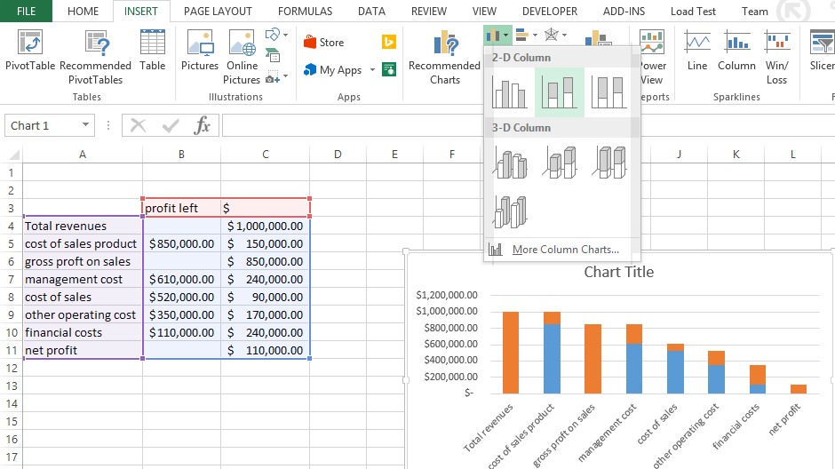Online Excel Bridge Chart Excel Easy Tutorials Online Excel Free